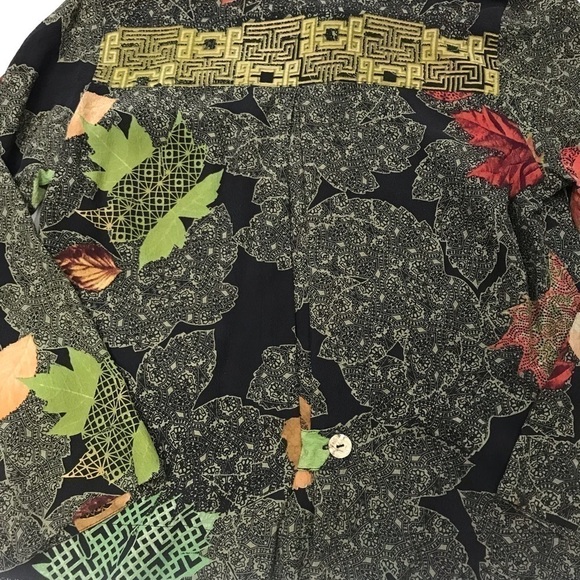 Citron Santa Monica Small 100% Silk Blouse Leaf Pattern Long Sleeve. - Picture 7 of 11